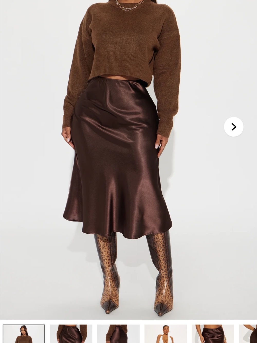 Fashion Nova Chocolate Satin Bias Midi Skirt